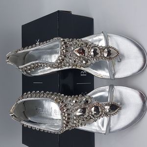 White House Black Market silver Dylan flip flop flats.